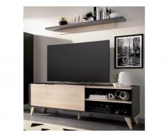 TV-Wand KOLYMA - 1 Tür & 2 Ablagen - Eiche & Anthrazit