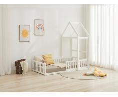 Bett in Hausoptik - 90 x 190 cm - Kiefer & MDF - Weiß - VARLAINE