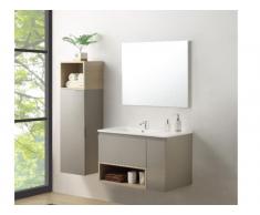 Komplettbad KLADE - Unterschrank + Waschbecken + Spiegel + Regal - Taupe lackiert