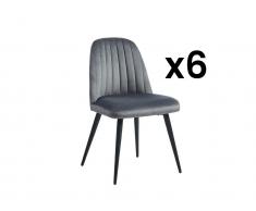 Stuhl 6er-Set - Samt & schwarzes Metall - Grau - ELEANA