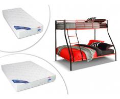 Set Etagenbett ELEVATIO III + Lattenrost + 2 Matratzen - 90x190 / 140x190 - Schwarz/Rot