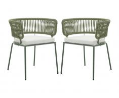 Gartensessel 2er-Set - Metall & Seile - Kaki & beigefarbenes Kissen - PISTO von MYLIA