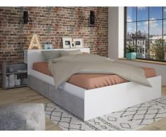 Bett mit Stauraum FRANK - 140x190 cm - Weiß & Beton-Optik