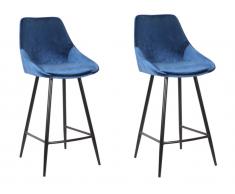 Barhocker 2er-Set MASURIE - Samt - Dunkelblau