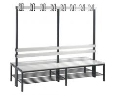 C+P Doppelseitige Garderobenbank mit 2 x 6 Füßen und Schuhrost, b196xt75xh165cm