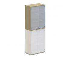 WORK 3-OH Aufsatz-Glasflügeltürenschrank, Aktenschrank, 80cm breit