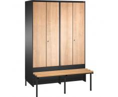 C+P Garderobenschrank + paarweise + tiefergelegtem Sitzbank, b120xt50xh185cm