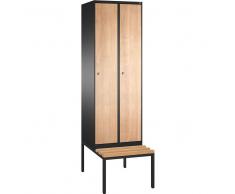 C+P Garderobenschrank mit untergebauter Sitzbank, 2 Abteil, b60xt50xh209cm