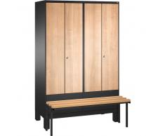 C+P Garderobenschrank + paarweise + Sitzbank + 4 Abteil, b120xt50xh185cm