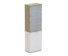 WORK 4-OH Aufsatz-Glasflügeltürenschrank, Aktenschrank, 80cm breit