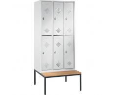 C+P Doppelstöckiger Garderobenschrank mit Sitzbank, b90xt50xh209cm