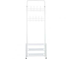 Garderobenständer Schuhregal Kleiderständer Kleiderstange Kleiderwagen Metall Weiß 185*65*30cm