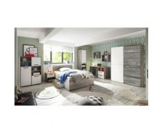 Jugendzimmer Moon in Driftwood Weiß 9 teiliges Komplett Set mit Schwebetürenschrank Kleiderschrank