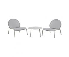 Bistroset Grau Aluminium Textilbezug 2 Gartenstühle mit Balkontisch rund Outdoor Garten Terrasse