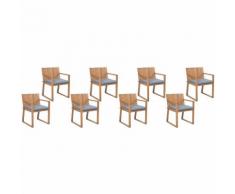 Beliani - Gartenstuhl 8er Set Hellbraun Blau Akazienholz mit Sitzkissen Armlehnen Terrasse Outdoor