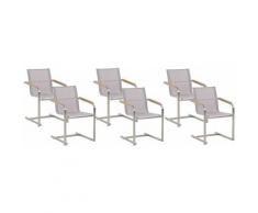 Beliani - Gartenstuhl Beige Edelstahl 6er Set mit Textilbespannung Moderner Look Gartenausstattung