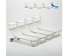 4 Sonnenliegen Strandliegen aus Aluminium mit Rollen für Garten Swimmingpool ALABAMA | Weiß