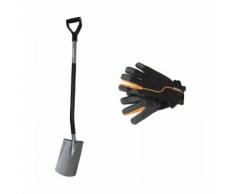 Fiskars Set Ergonomic Gärtnerspaten, rund | inklusive Handschuhe Spaten FISKARS_131400_BUNDLE