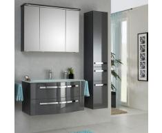 Lomadox - Badmöbel Set mit Glaswaschtisch und LED-Spiegelschrank FES-4005-66 in Steingrau lackiert,
