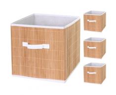 4er-Set Faltbox 224, Korb Aufbewahrungskorb Ordnungsbox Sortierbox Aufbewahrungsbox, Bambus