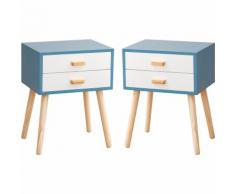 2x Nachttisch mit Schublade Nachttisch Kommode Schrank Schlafzimmer45x35x59.5cm(Blau+Weiß)