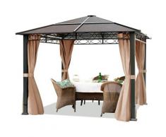 Gartenpavillon 3x3 m wasserdicht ALU Deluxe Pavillon mit 4 Seitenteilen Partyzelt in taupe