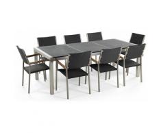 Gartenmöbel Set Naturstein schwarz geflammt 220 x 100 cm 8-Sitzer Stühle Rattan GROSSETO