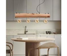 Pendelleuchte Holzlampe 4 flammig Holzbalken Hängelampe Wohnzimmerleuchte zum verstellen, Metall