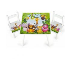 Weiß Holz Kindertisch und 2 Stühle - Zoo Tiere - Kindersitzgruppe für Kinder