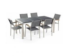 Gartenmöbel Set Naturstein schwarz poliert 180 x 90 cm 6-Sitzer Stühle grau GROSSETO