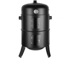 BBQ Räuchertonne,3-in-1 Holzkohlegrill mit Thermometer,Haken,regulierbarem Luftabzug,3 Rosten und 2