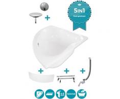 Calmwaters® Eckbadewanne Komplettset 140 x 140 cm mit Schürze, Wannenfüßen & Ablaufgarnitur,