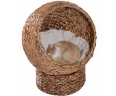 Pawhut - Rattan Katzenkorb Katzenhöhle Katzenhütte Katzenbett mit Kissen Haustierbett