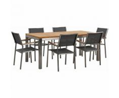 Gartenmöbel Set Teakholz 180 cm 6-Sitzer Textilbespannung grau GROSSETO