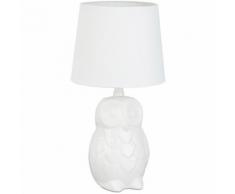Relaxdays Tischlampe Eule, Design Nachttischlampe mit Stofflampenschirm, Leselampe aus Keramik 40