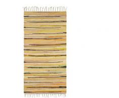 Flickenteppich 70 x 140 cm mit Fransen aus Polyester und Baumwolle, mehrfarbig, Fleckerlteppich,