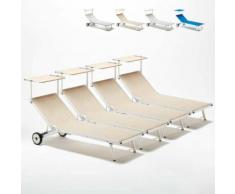 4 Sonnenliegen Strandliegen aus Aluminium mit Rollen für Garten Swimmingpool ALABAMA | Beige