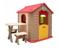 Kinderspielhaus inkl. Tisch und 2 Bänken Kunststoff Spielhaus Kinder-Gartenhaus für Innen Draußen
