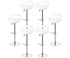 6 Barhocker ABS höhenverstellbar mit Rücklehne und robustem Standfuß 60-80cm,Weiß