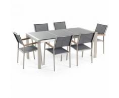 Gartenmöbel Set Grau Granit Edelstahl Tisch 180 cm Poliert 6 Stühle Terrasse Outdoor Modern