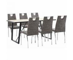 7-tlg. Essgruppe Braun Kunstleder