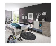 Jugendzimmer mit Bett 140x200 cm und Schreibtisch 4-teilig LEEDS-10 in Sandeiche Nb. mit weiß, Lava