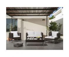 Lounge Set Rattan braun 5-Sitzer Auflagen weiß CREMA
