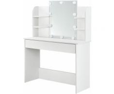 Schminktisch Bella – Kosmetiktisch 108 x 40 x 140 cm in Weiß – Frisiertisch aus Holz mit Spiegel,