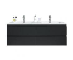 Badplaats - Badezimmer Badmöbel Set Angela 140cm Schwarz - Unterschrank Schrank Waschbecken
