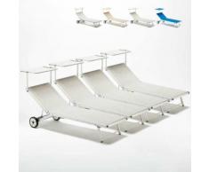 4 Sonnenliegen Strandliegen aus Aluminium mit Rollen für Garten Swimmingpool ALABAMA | Grau