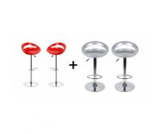 Barhocker ABS 360°frei drehbar höhenverstellbar mit Fußstütze für Küche | Grau+rot | 4 per-Set