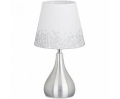 Relaxdays Tischlampe weiß, Design Nachttischlampe mit Stofflampenschirm Ø 24 cm, Leselampe aus