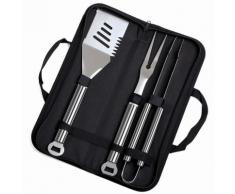 Grillbesteck Set aus Edelstahl 3 teilig Wender Grillzange Fleischgabel zum Grillen Zubehör mit