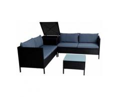 Polyrattan Sitzgruppe Gartenmöbel Set inkl. Auflagenbox Gartenset Box Schwarz